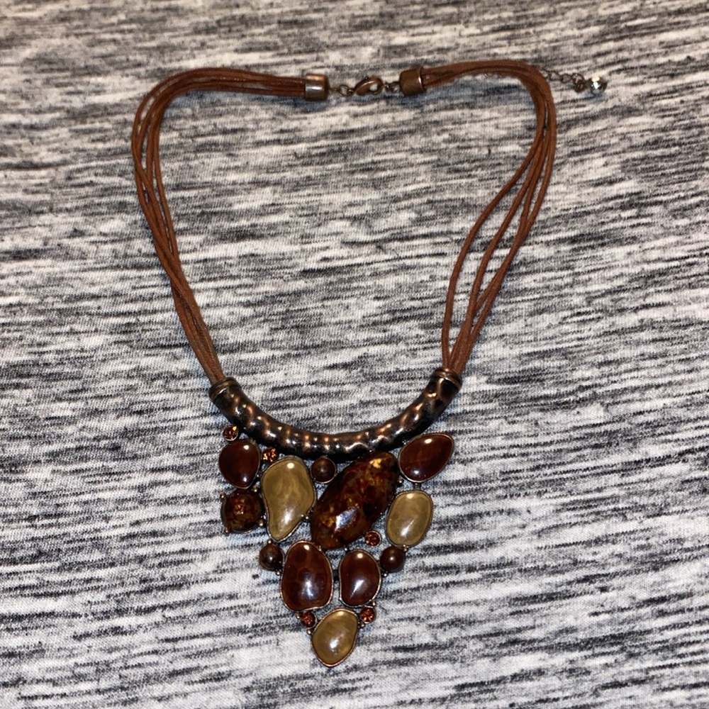 Multi-Stone Brown Triangular Statement Necklace O… - image 1